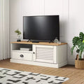 Meuble TV blanc en pin massif - 41,7x15,7x15,7 avec tiroir, étagère ouverte et placard