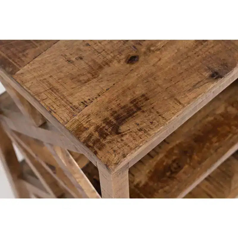 Table d'appoint rustique moderne en bois massif avec côté en X et deux étagères - Or