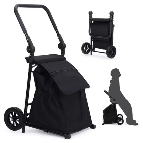 2 in 1 Foldable Hand Truck Utility Cart, Folding Grocery Cart, Heavy Duty Collapsible Shopping Cart with a Removable Waterproof Bag