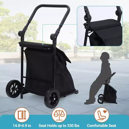 Diable pliable 2-en-1, chariot de courses pliable, chariot de courses robuste et pliable avec sac étanche amovible