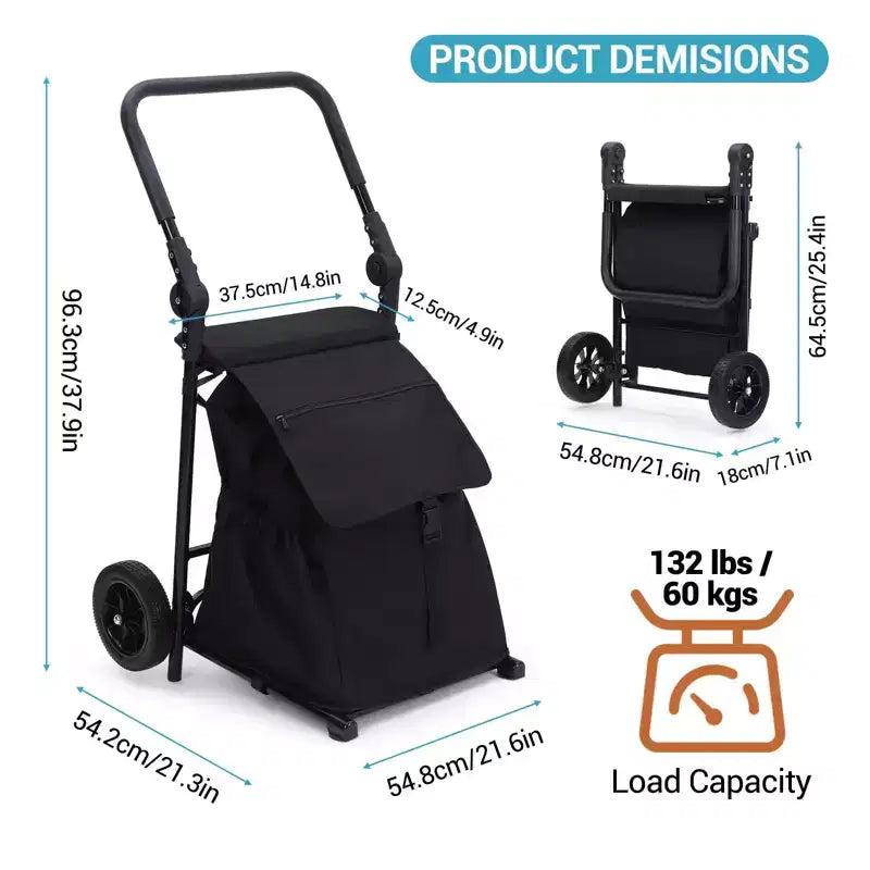 Diable pliable 2-en-1, chariot de courses pliable, chariot de courses robuste et pliable avec sac étanche amovible
