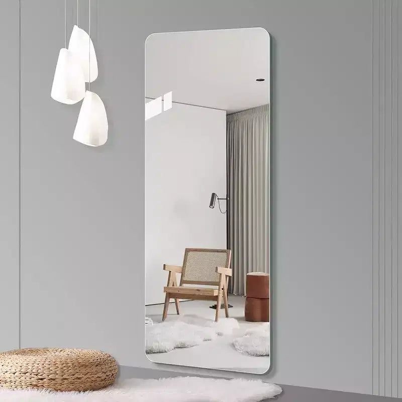 Miroir de dressing mural pleine longueur sans cadre avec coins arrondis et verre antidéflagrant