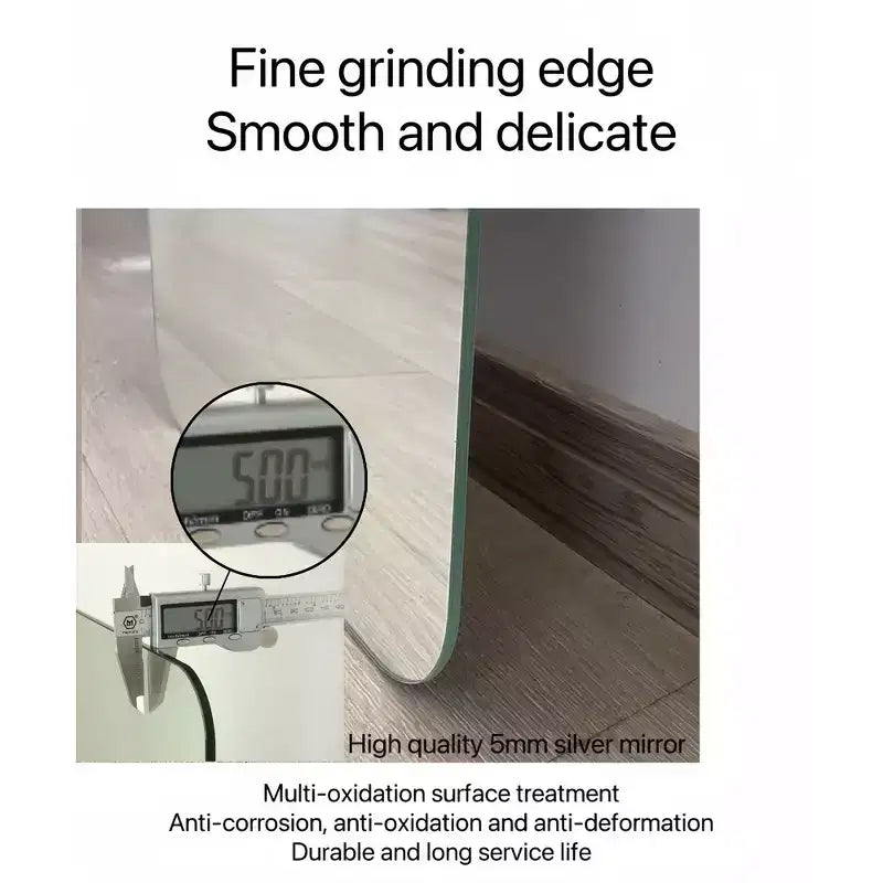 Miroir de dressing mural pleine longueur sans cadre avec coins arrondis et verre antidéflagrant
