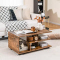 Table basse avec étagère centrale en L pour salon Marron rustique