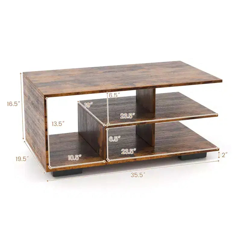 Table basse avec étagère centrale en L pour salon Marron rustique