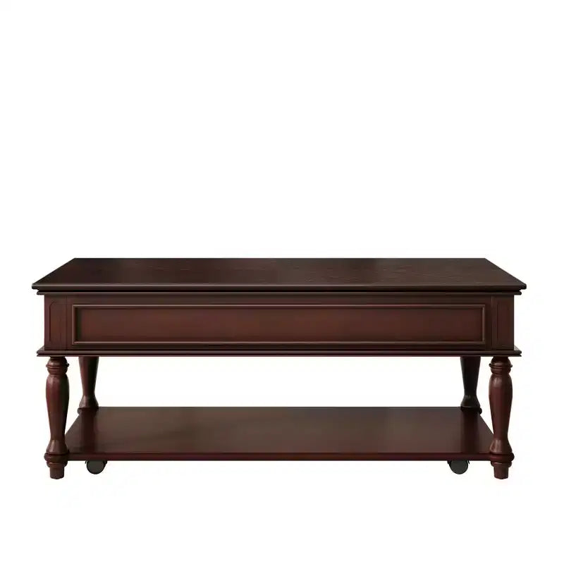 Table basse de ferme avec un tiroir, roulettes verrouillables et pieds en bois massif pour salon, Espresso