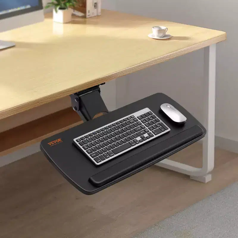 Support de clavier sous le bureau à hauteur réglable, plateau de clavier coulissant sous le bureau réglable en hauteur et en angle, grand support de clavier de 63,5x24,9 cm, noir