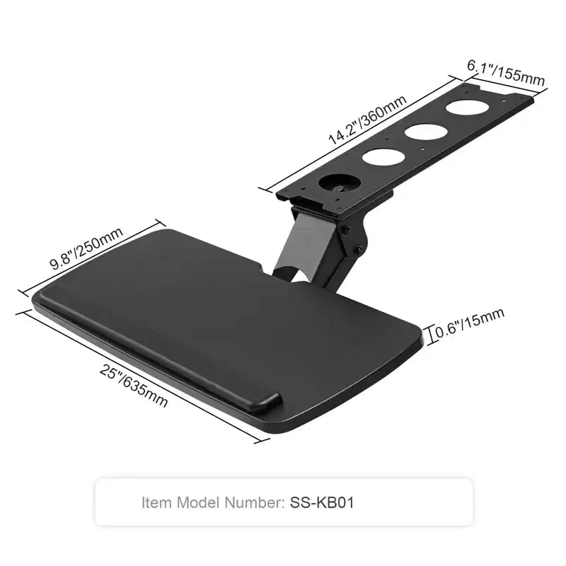 Support de clavier sous le bureau à hauteur réglable, plateau de clavier coulissant sous le bureau réglable en hauteur et en angle, grand support de clavier de 63,5x24,9 cm, noir
