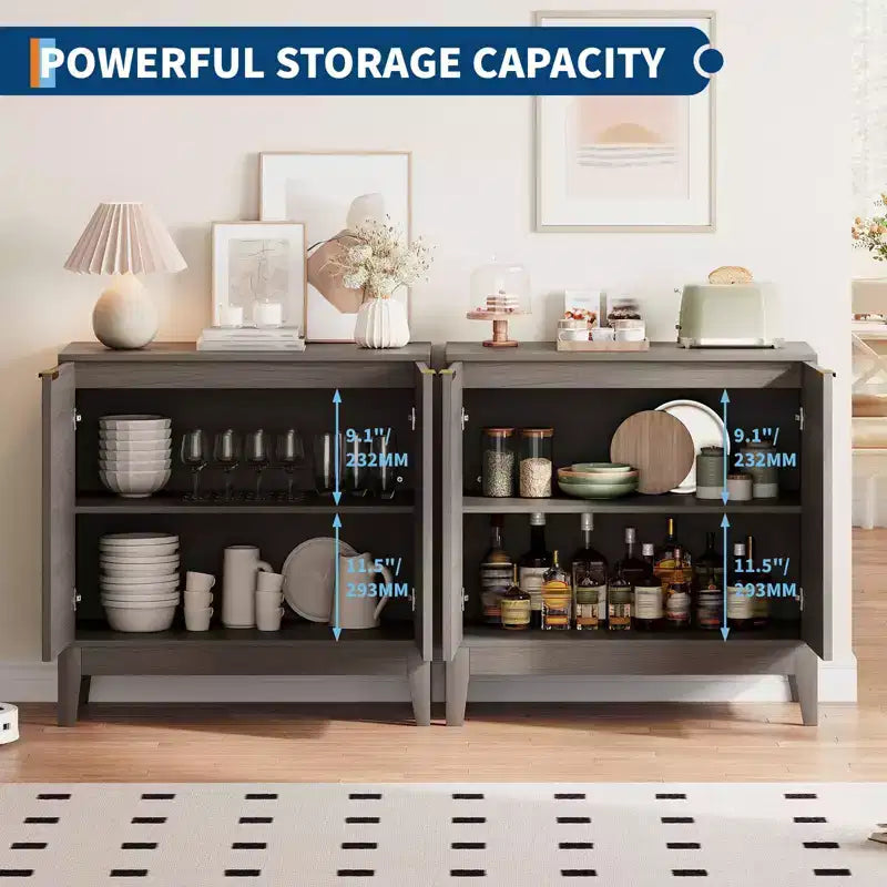 Meuble de rangement à cannelures de 80 cm avec poignées dorées, étagère réglable, crédence finition chêne, buffet moderne pour salle à manger et cuisine