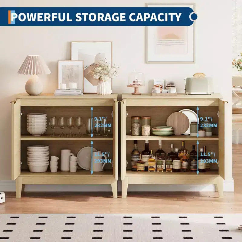 Meuble de rangement à cannelures de 80 cm avec poignées dorées, étagère réglable, crédence finition chêne, buffet moderne pour salle à manger et cuisine