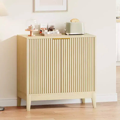 CuisinSmart 31.5 Fluted Storage Cabinet with Gold Handles, Adjustable Shelf, Oak Finish Credenza, Modern Buffet Sideboard for Dining Room Kitchen