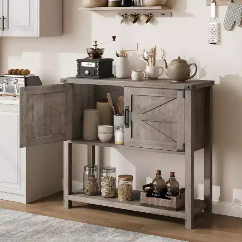 Tables basses avec double porte, console avec étagère de rangement et étagère ouverte, console en bois, table d'entrée pour cuisine, salle à manger