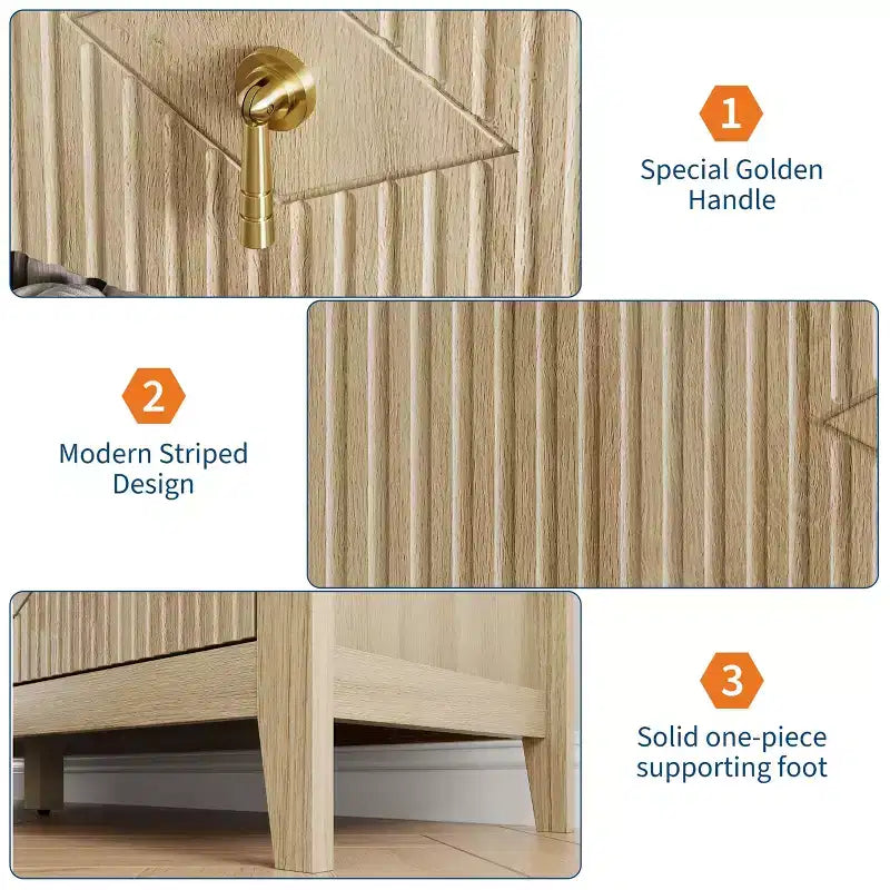 Commode de chambre à 7 tiroirs, commode en bois de 54 po de large avec poignées métalliques, organisateur de rangement pour vêtements cannelé, meuble TV de commode pour couloir