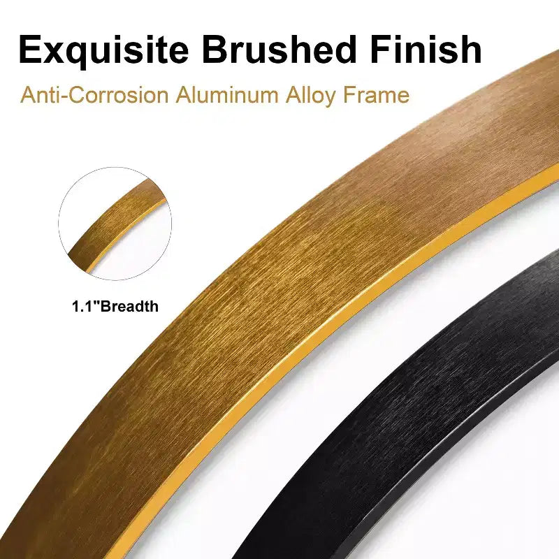 Miroir suspendu rond 20x20x1in en alliage d'aluminium à bords fins doré