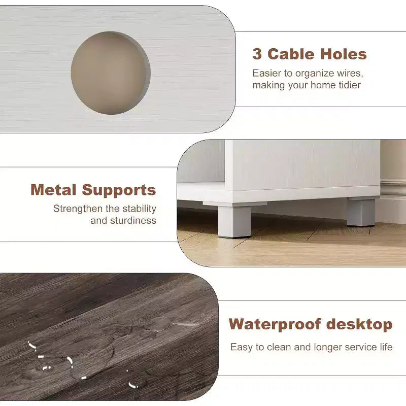 Meuble TV moderne pour téléviseurs de 60/65/70 pouces, meuble console média avec 2 portes en verre ondulé, 4 étagères ouvertes, centre de divertissement avec rangement
