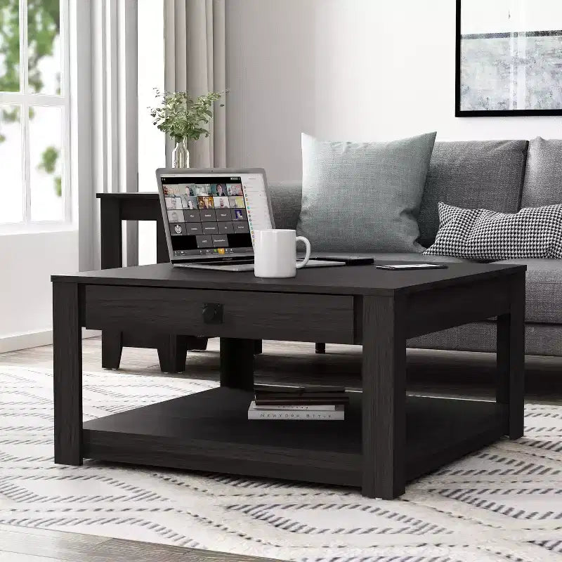 Table basse en bois avec tiroir de rangement 80 L 80 P 41,4 H cm