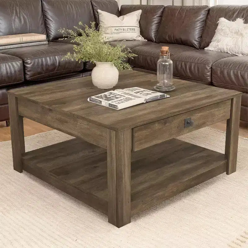 Table basse en bois avec tiroir de rangement 80 L 80 P 41,4 H cm
