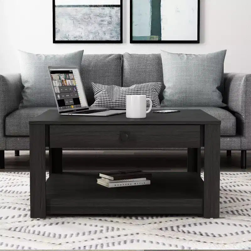 Table basse en bois avec tiroir de rangement 80 L 80 P 41,4 H cm