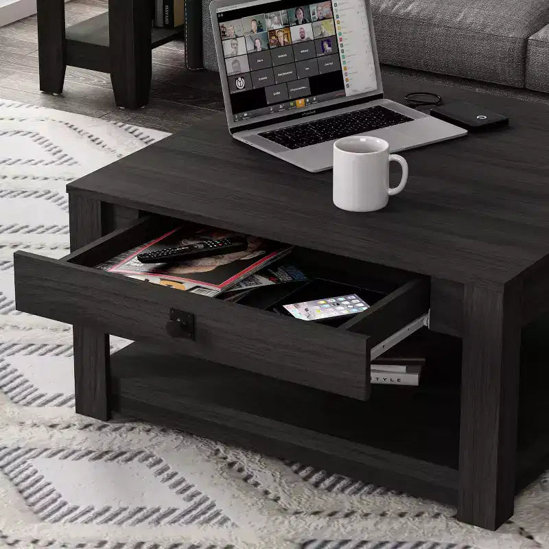 Table basse en bois avec tiroir de rangement 80 L 80 P 41,4 H cm