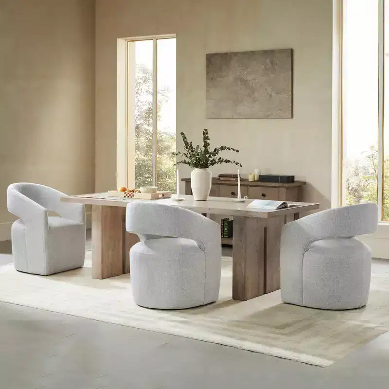Chaise de salle à manger moderne « Barrel » avec roulettes et dossier ouvert « Anywhere Chair » sans assemblage