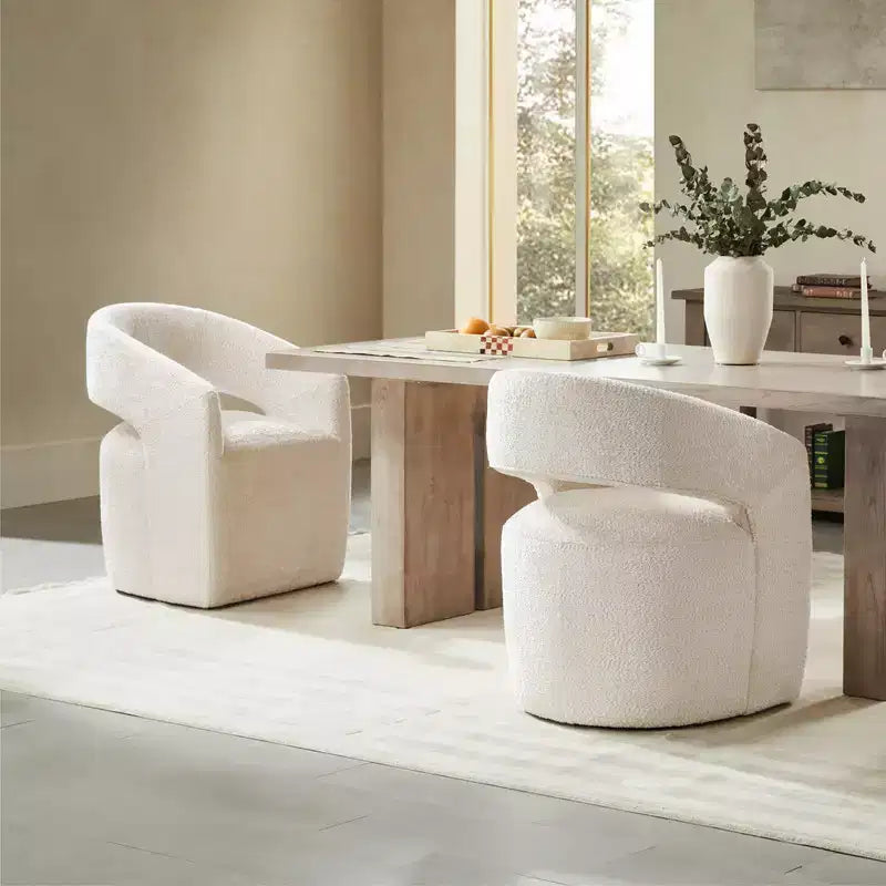 Chaise de salle à manger moderne « Barrel » avec roulettes et dossier ouvert « Anywhere Chair » sans assemblage