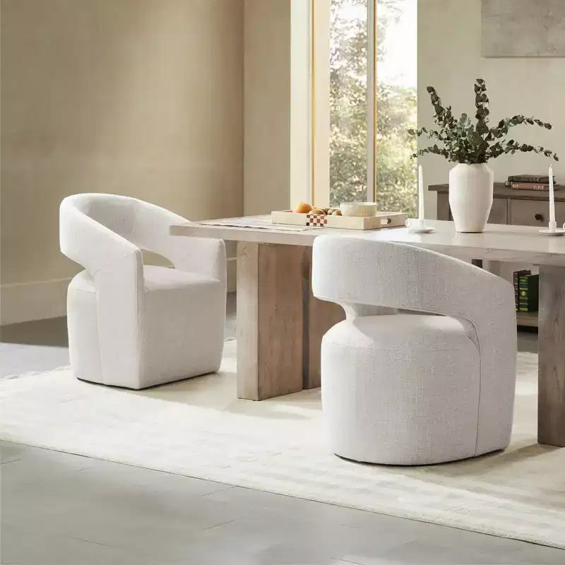 Chaise de salle à manger moderne « Barrel » avec roulettes et dossier ouvert « Anywhere Chair » sans assemblage
