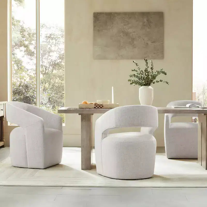 Chaise de salle à manger moderne « Barrel » avec roulettes et dossier ouvert « Anywhere Chair » sans assemblage