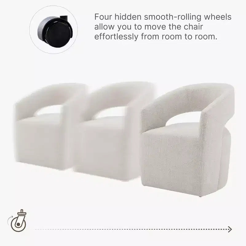 Chaise de salle à manger moderne « Barrel » avec roulettes et dossier ouvert « Anywhere Chair » sans assemblage