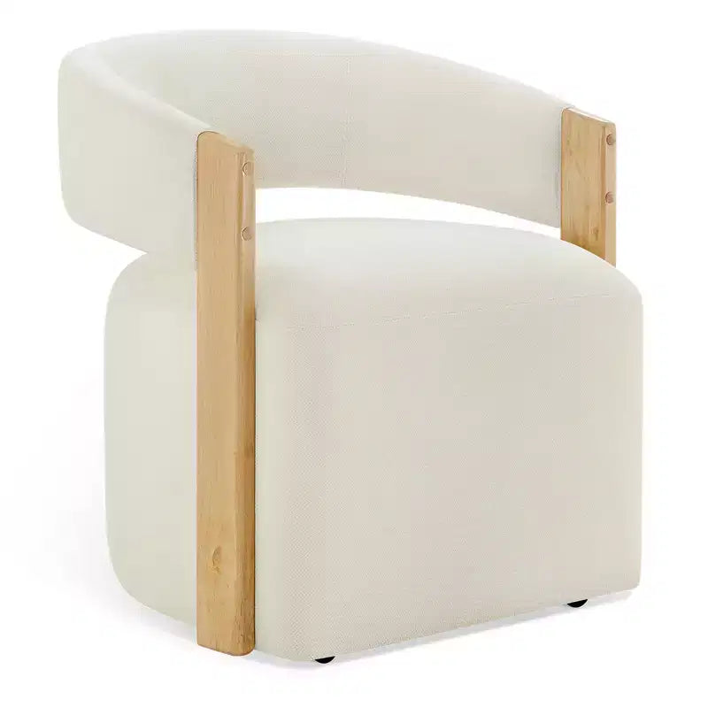 Chaise de salle à manger rembourrée avec accoudoirs en bois et roulettes cachées