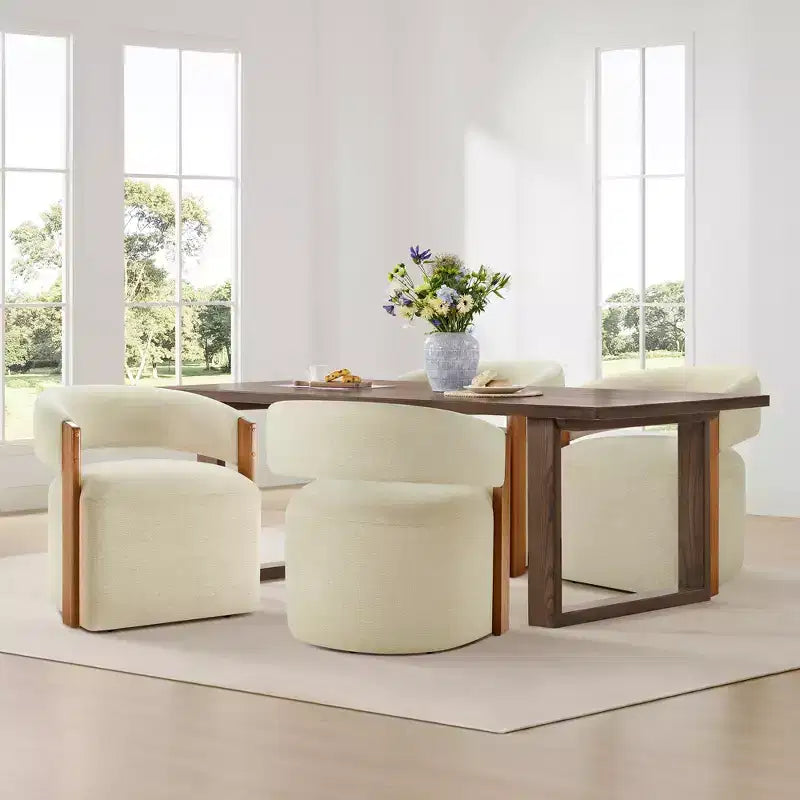 Chaise de salle à manger rembourrée avec accoudoirs en bois et roulettes cachées