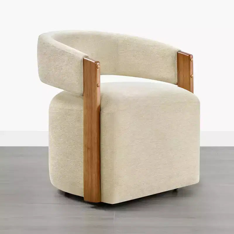 Chaise de salle à manger rembourrée avec accoudoirs en bois et roulettes cachées