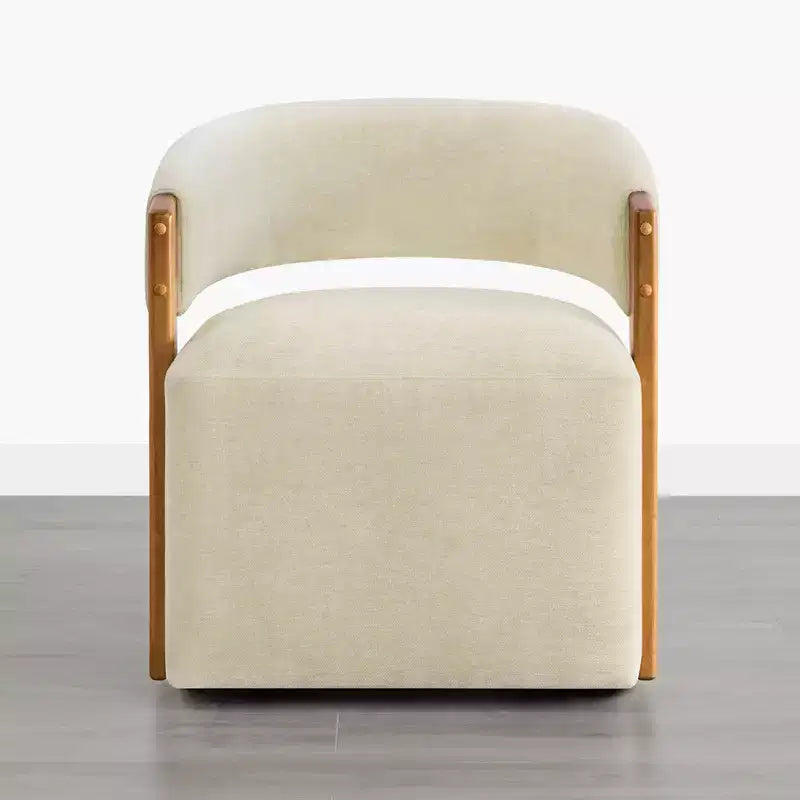 Chaise de salle à manger rembourrée avec accoudoirs en bois et roulettes cachées