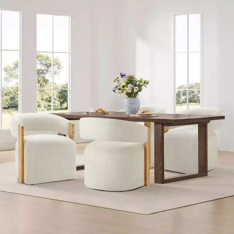 Chaise de salle à manger rembourrée avec accoudoirs en bois et roulettes cachées