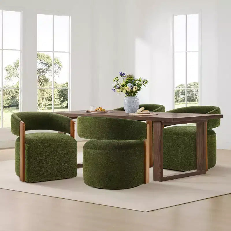 Chaise de salle à manger rembourrée avec accoudoirs en bois et roulettes cachées