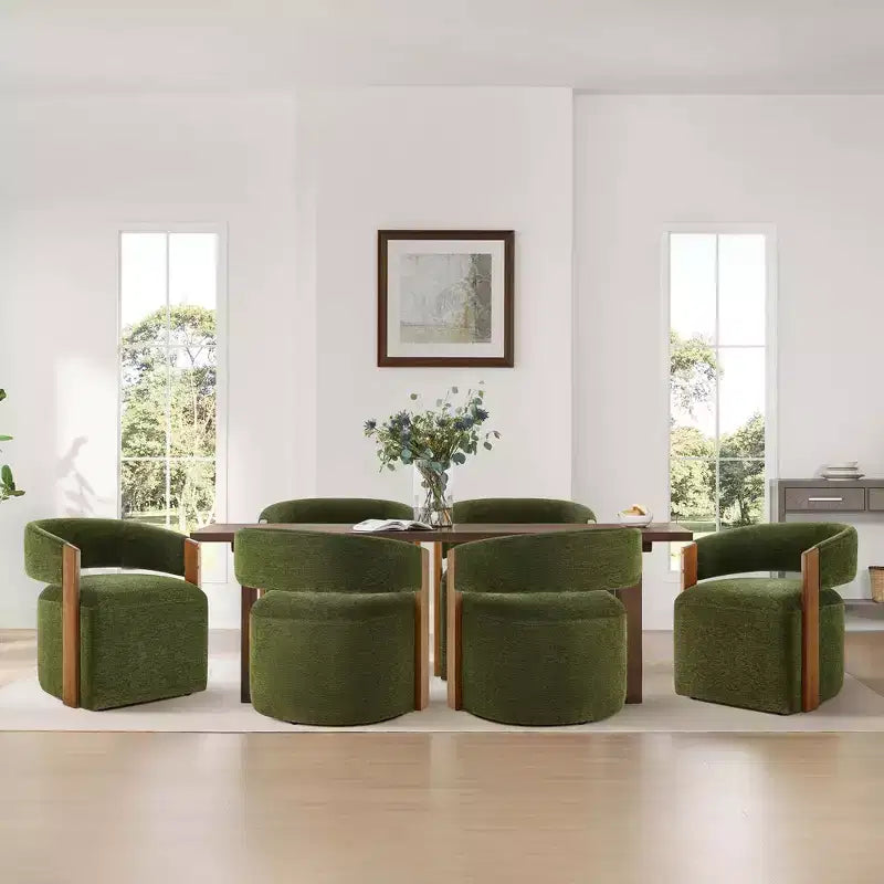 Chaise de salle à manger rembourrée avec accoudoirs en bois et roulettes cachées
