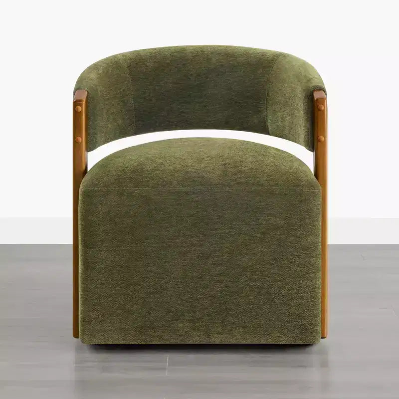 Chaise de salle à manger rembourrée avec accoudoirs en bois et roulettes cachées