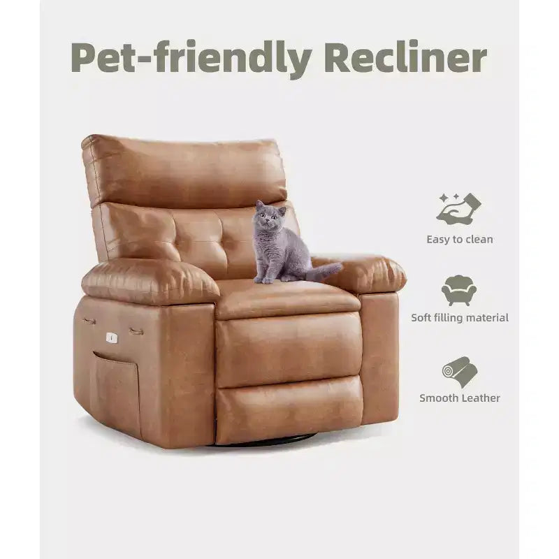 Fauteuils inclinables surdimensionnés avec fonction de chaleur et de massage - Fauteuil inclinable paresseux pivotant à 360° pour adultes - Fauteuil à bascule manuel