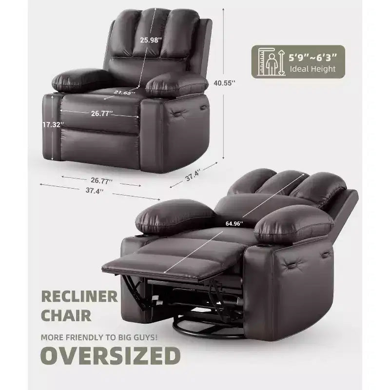 Fauteuils inclinables surdimensionnés avec fonction de chaleur et de massage - Fauteuil inclinable paresseux pivotant à 360° pour adultes - Fauteuil à bascule manuel