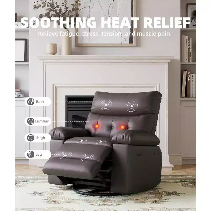 Fauteuils inclinables surdimensionnés avec fonction de chaleur et de massage - Fauteuil inclinable paresseux pivotant à 360° pour adultes - Fauteuil à bascule manuel