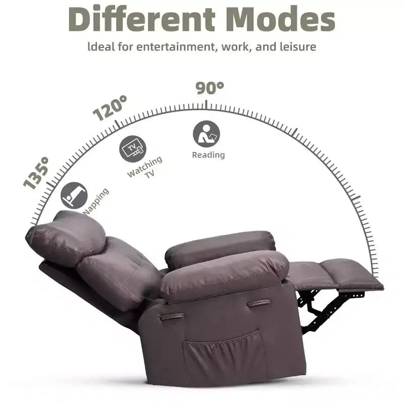 Fauteuils inclinables surdimensionnés avec fonction de chaleur et de massage - Fauteuil inclinable paresseux pivotant à 360° pour adultes - Fauteuil à bascule manuel