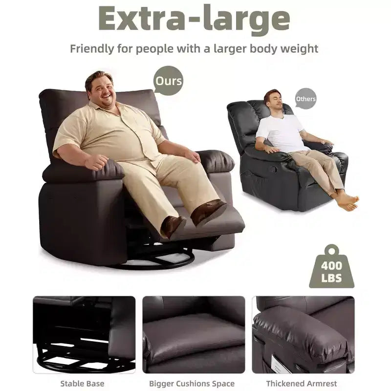Fauteuils inclinables surdimensionnés avec fonction de chaleur et de massage - Fauteuil inclinable paresseux pivotant à 360° pour adultes - Fauteuil à bascule manuel