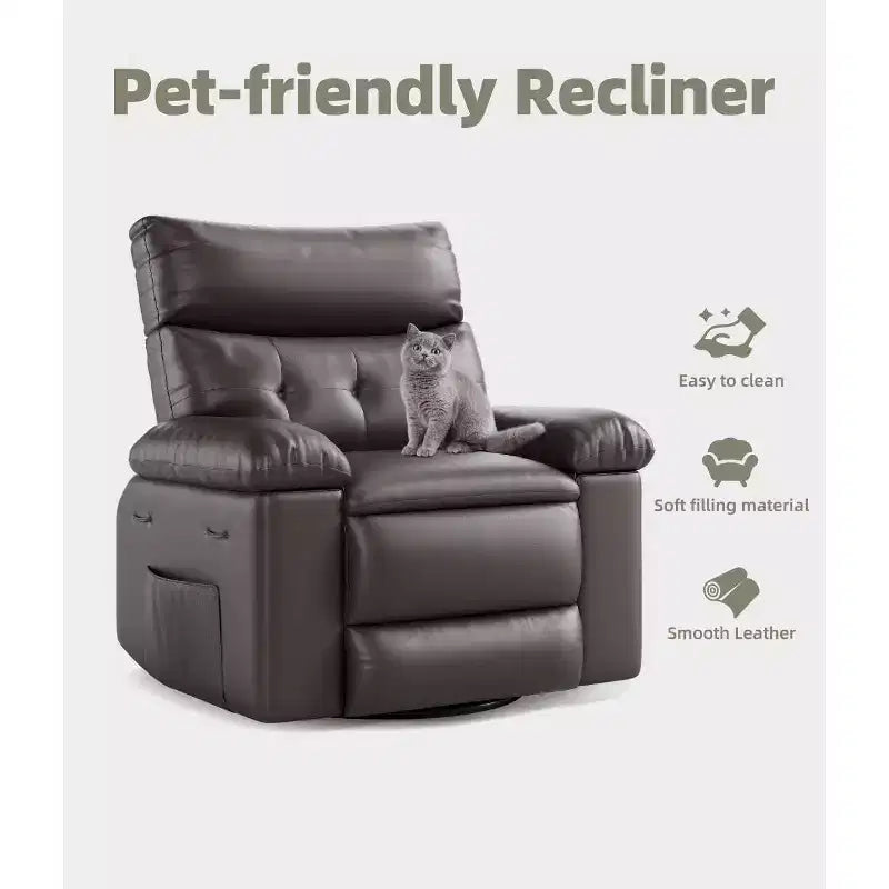 Fauteuils inclinables surdimensionnés avec fonction de chaleur et de massage - Fauteuil inclinable paresseux pivotant à 360° pour adultes - Fauteuil à bascule manuel