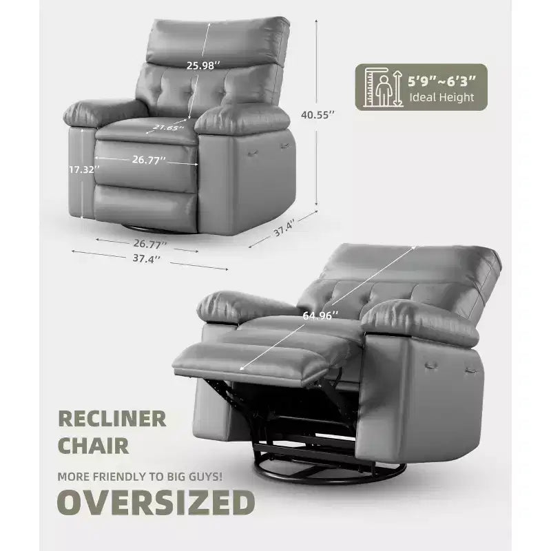 Fauteuils inclinables surdimensionnés avec fonction de chaleur et de massage - Fauteuil inclinable paresseux pivotant à 360° pour adultes - Fauteuil à bascule manuel