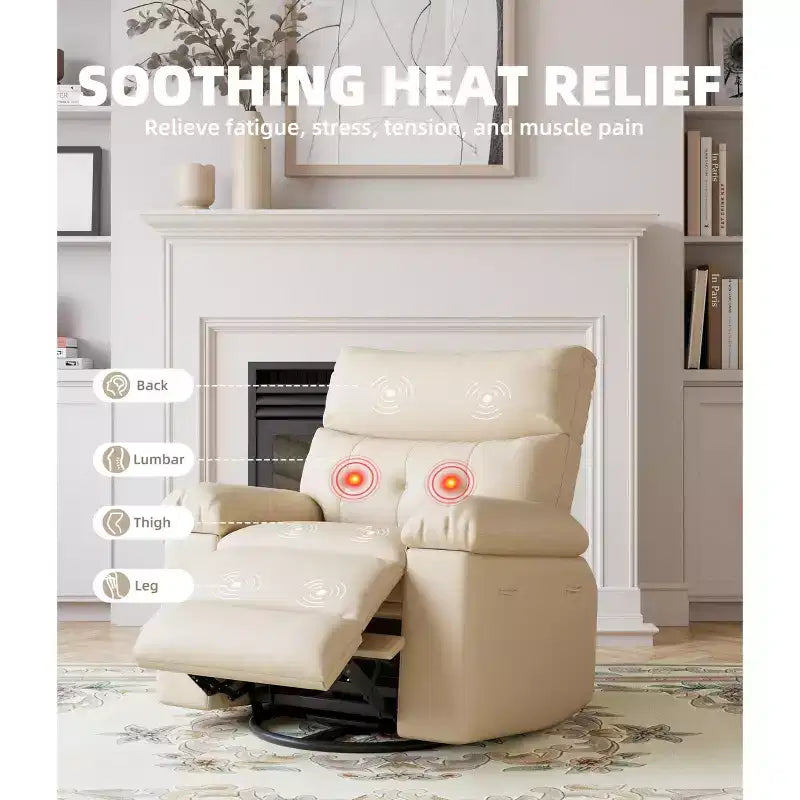 Fauteuils inclinables surdimensionnés avec fonction de chaleur et de massage - Fauteuil inclinable paresseux pivotant à 360° pour adultes - Fauteuil à bascule manuel