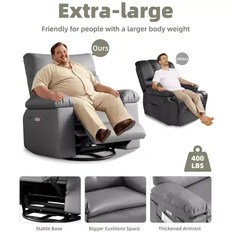 Fauteuils inclinables surdimensionnés avec fonction de chaleur et de massage - Fauteuil inclinable paresseux pivotant à 360° pour adultes - Fauteuil à bascule manuel