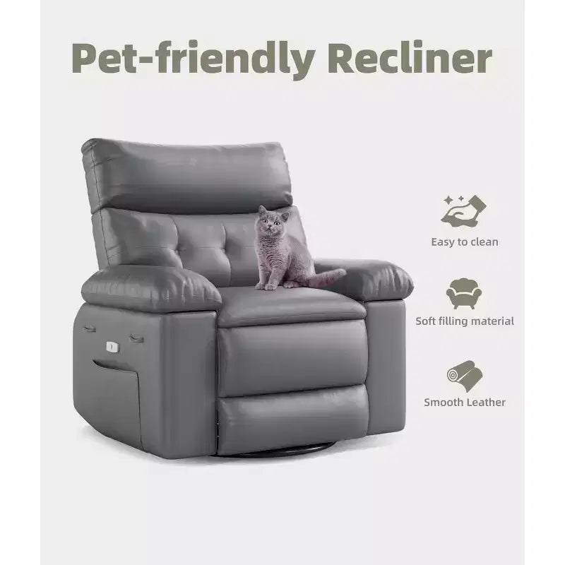Fauteuils inclinables surdimensionnés avec fonction de chaleur et de massage - Fauteuil inclinable paresseux pivotant à 360° pour adultes - Fauteuil à bascule manuel