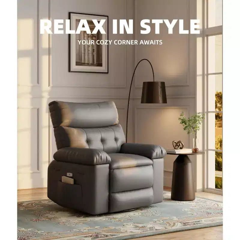 Fauteuils inclinables surdimensionnés avec fonction de chaleur et de massage - Fauteuil inclinable paresseux pivotant à 360° pour adultes - Fauteuil à bascule manuel