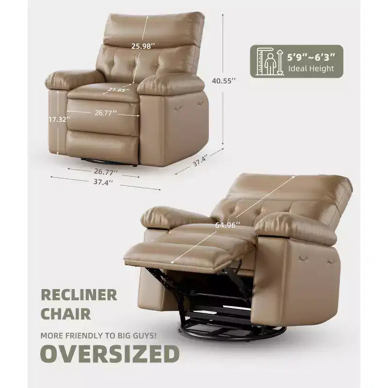 Fauteuils inclinables surdimensionnés avec fonction de chaleur et de massage - Fauteuil inclinable paresseux pivotant à 360° pour adultes - Fauteuil à bascule manuel
