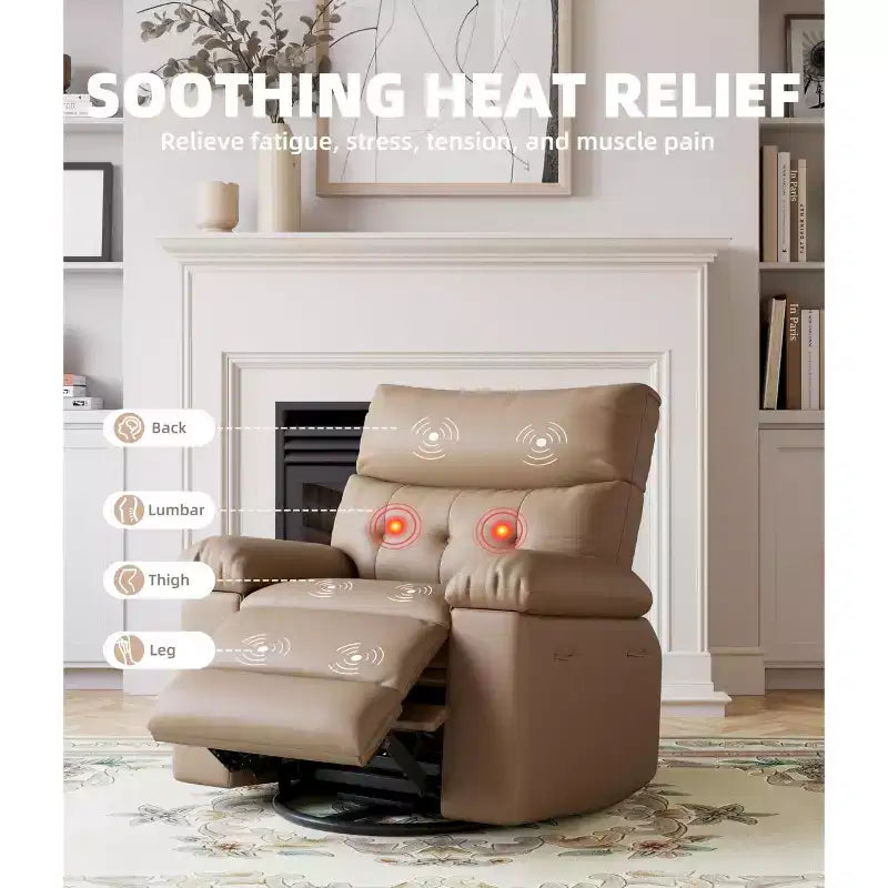 Fauteuils inclinables surdimensionnés avec fonction de chaleur et de massage - Fauteuil inclinable paresseux pivotant à 360° pour adultes - Fauteuil à bascule manuel