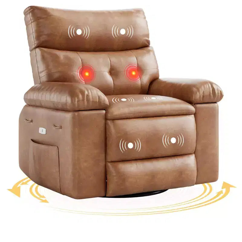 Fauteuils inclinables surdimensionnés avec fonction de chaleur et de massage - Fauteuil inclinable paresseux pivotant à 360° pour adultes - Fauteuil à bascule manuel